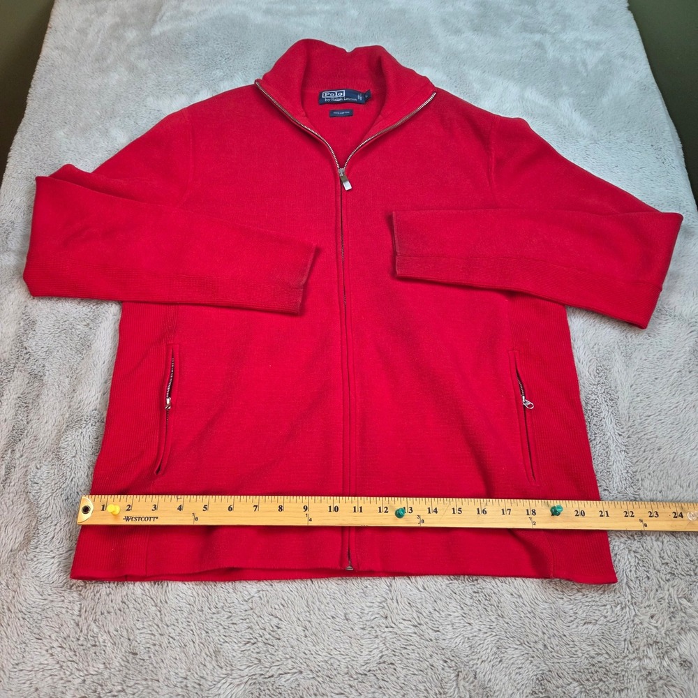 Vintage Polo Ralph Lauren‎ Full Zip Sweater Mens L Mock Neck Knit Pockets Solid